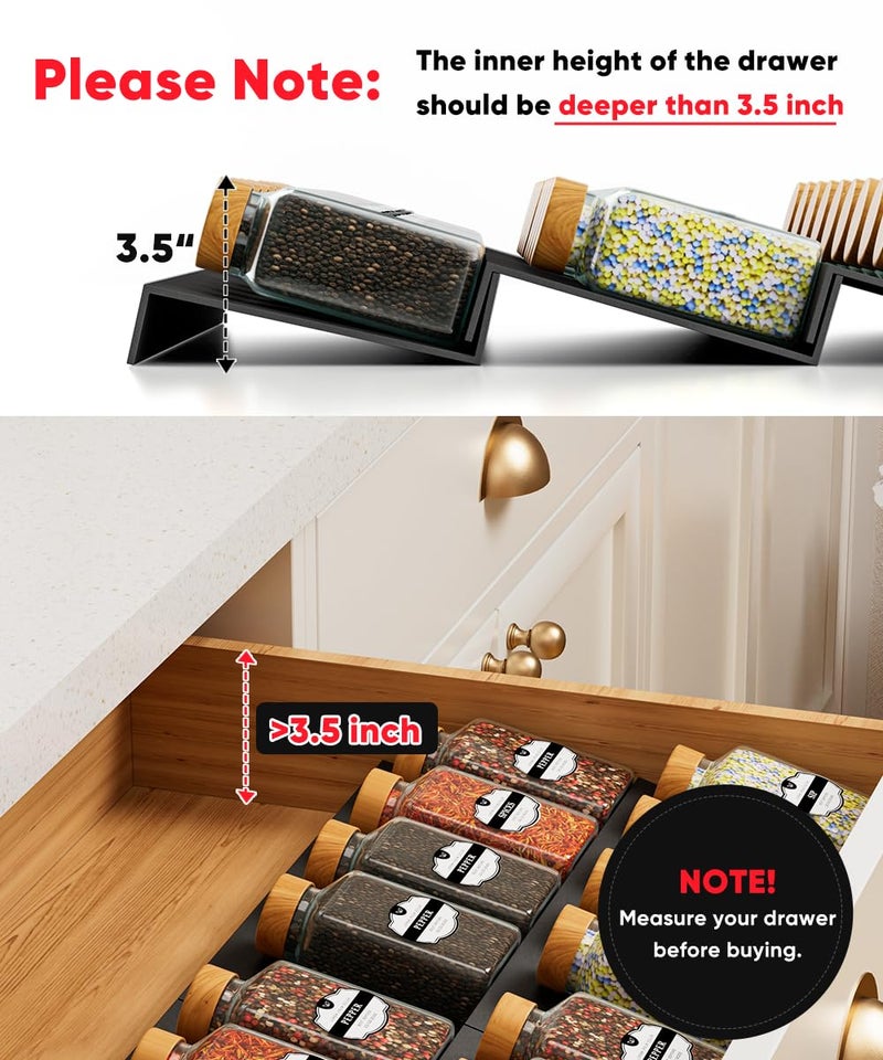 Artibear Aluminum Spice Drawer Organizer, Spice Rack Tray for Kitchen Cabinet, 9 Pieces Set-Expandable Seasoning Storage Rack From 8"-24" Insert for Drawer/Countertop (Jars Not Included) - Image 3